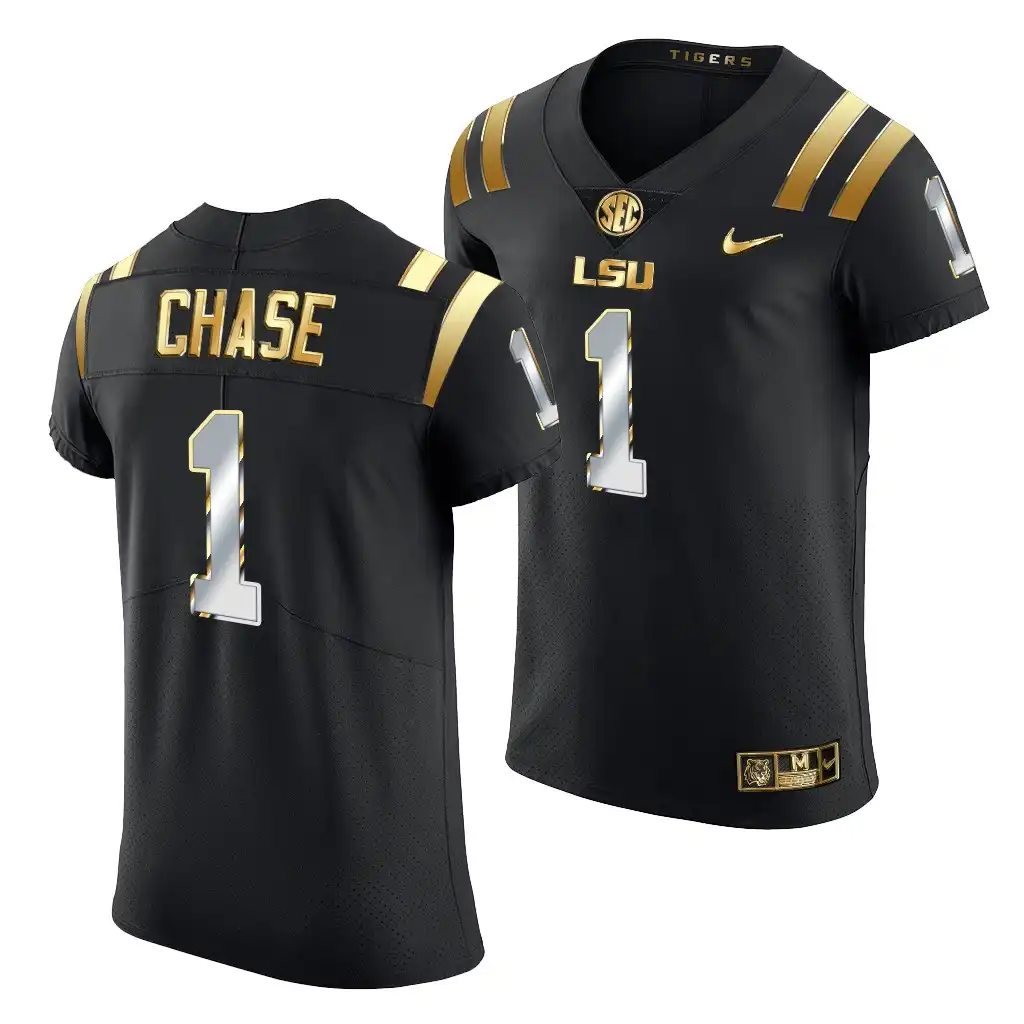 Men's LSU Tigers Chase Ja'Marr #1 Golden Edition Black NFL Elite NCAA Football Jersey